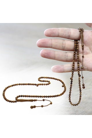 Tesbihane Sistemli Küre Kesim Mini Boy Kahverengi 99 Taneli Kuka Namaz Tesbihi