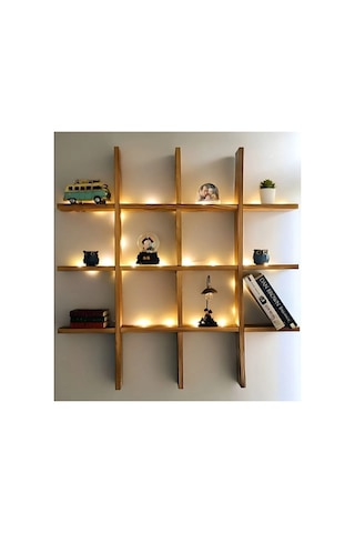 Doğal Ahşap Çoklu Raf Dekoratif Duvar Kitap Rafı Led 'siz Kahverengi