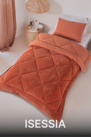 Lüks Wellsoft Çift Taraflı Yumuşak 4 Mevsim Konfor Yorgan Seti Yorgan Uyku Seti 155 X 215 Cm Kiremit