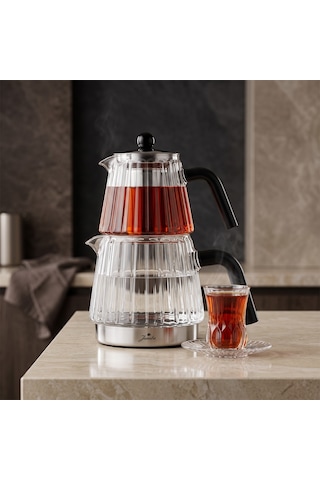 Jumbo Aura Glass İndüksiyon Tabanlı Çelik Çaydalık Şeffaf