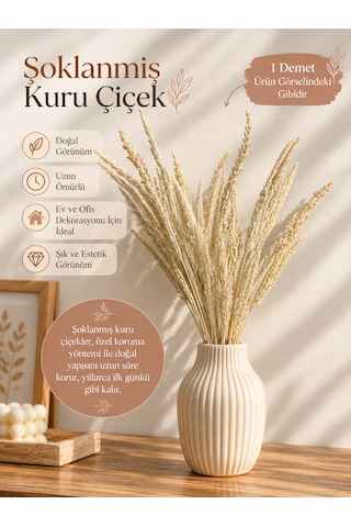 Bej Tonlarında Dekoratif Kuru Çiçek Buketi