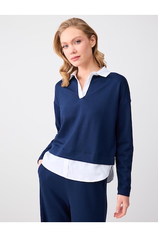 Jimmy Key Jimmy Key Lacivert Gömlek Yaka Uzun Kollu Modal Örme Sweatshirt 6sw235644494