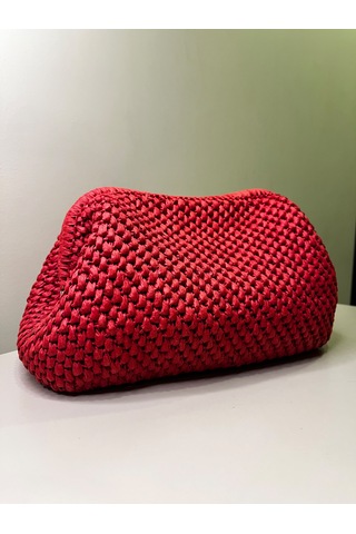 Byguzmanya Kırmızı Rafya İpten Hasır Görünümlü Örgü Çanta