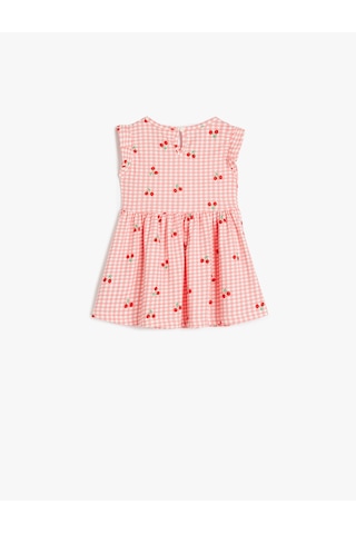 Koton Fırfır Detaylı Kiraz Desenli Bisiklet Yaka A Kesim Pamuklu Elbise Pembe Desenli 5smg80015ak Pembe Desenli Pembe