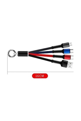 Işıklı Anahtarlık Model 3 İn 1 Usb Şarj Kablosu Mikro Type c Ve Apple Uyumlu iPhone 16cm
