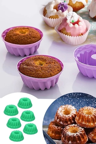 Silikon Mini Kek Pasta Kurabiye Kalıbı 6 Adet Muffin Cupcake Kalıbı Çok Renkli