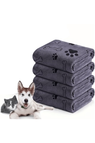 Ecronicword 4 Set Evcil Köpek Banyo Havlusu Emici Çabuk Kuruyan Yumuşak