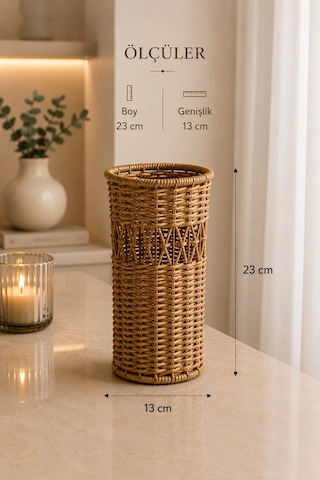 Qerhome Rattan Hasır Dekoratif Vazo - Dekoratif Obje Mln-11433 Ahsap