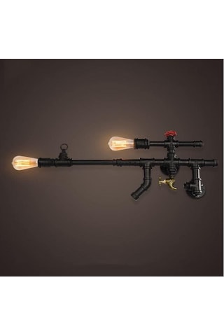 Rustik Aplik Vintage Silah Şeklinde Borulardan Duvar Lambası Hediyelik Duvar Apliği Diğer