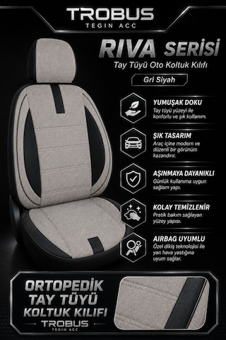 Ford Connect 2015-2019 Uyumlu Riva Serisi 2+1 Ticari Gri Siyah Ortopedik Koltuk Kılıfı