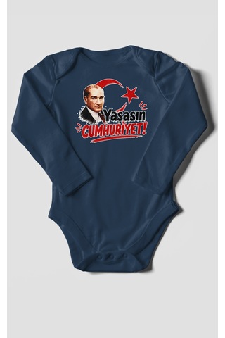 Morivokids Yaşasın Cumhuriyet Uzun Kollu Bebek Body %100 Pamuk Lacivert