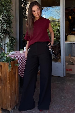 Madmext Siyah Yüksek Bel Keten Wide Leg Pantolon Mg2718