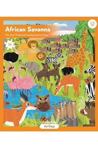 Moritoys African Savanna 36 Parça Xxl Yapboz, Gözlem Ve Sayma Oyunu 3-5 Yaş