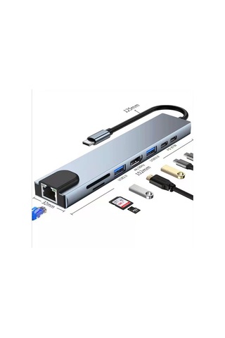 Usb Hub 3.0 Usb C 8 Rj45 Ethernet Net Port Desteği Hdmı Uyumlu 4k Pd İle Ev Ofisi İçin