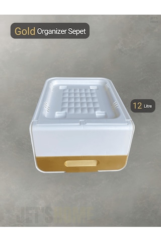 Tekli Beyaz-gold Tekerlekli Patateslik Soğanlık Oyuncak Kutusu Patates Soğan Sepeti Sebzelik 12 Lt Gold-beyaz