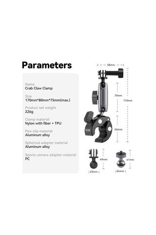 Telesın GP-HBM-001 Motosiklet Bisiklet Alüminyum Eylem Kamera Tutucu