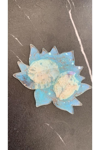 Su Mavisi Glitterli Begonvilli Lotus Çiçek Epoksi Bardak Altlığı Su Mavisi