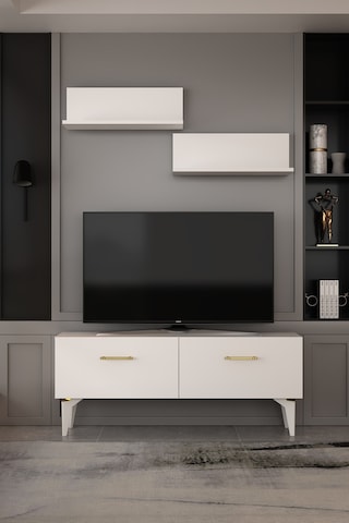 120dhdtür2ba Eros Raflı Tv Sehpası,ünitesi Beyaz-altın