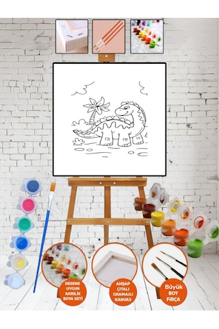 Kanvas Dinozor Boyama 25x35 Tuval Boya Seti Çocuk Hobi