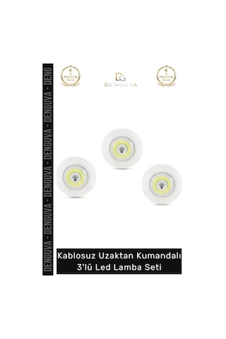 Ledlamba Kablosuz Pilli Uzaktan Spot Aydınlatma Gardırop Mutfak Şık Kumandalı 3lü Led Lamba Seti Çok Renkli