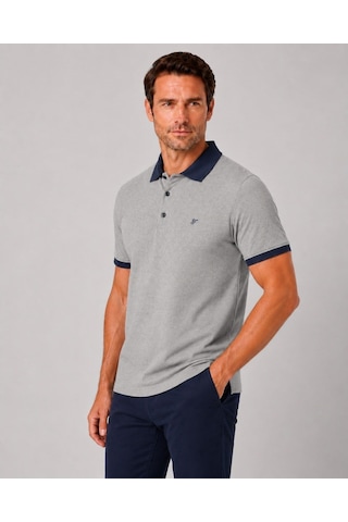Efor Comfort Fit Rahat Kalıp %100 Pamuk Kıvrılmaz Yaka Bej Lacivert Polo Yaka Tişört Ts 931 Bej-lacivert