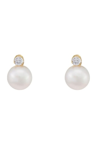 14 Ayar Pırlantalı 0,05 Karat İnci Küpe 5 Mm Sarı