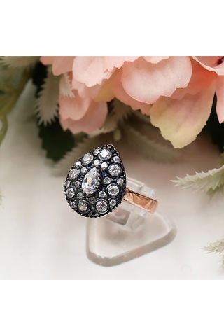 Elmas Montürlü Damla Taşlı Damla Set Rose Gold - Gümüş