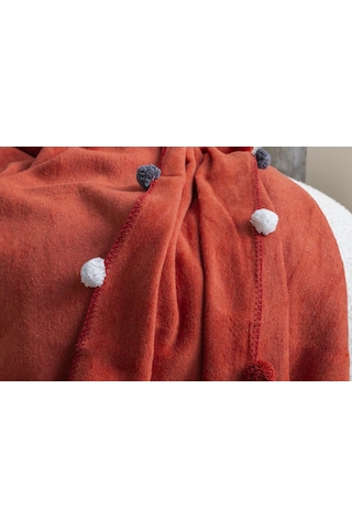 Aksu Tek Kişilik Ponponlu Pike Battaniye 150x200 Kiremit