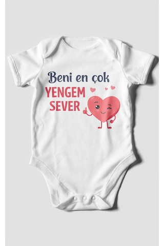 Morivokids Beni En Çok Yengem Sever Kısa Kollu Bebek Body %100 Pamuk Beyaz