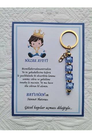 100 Adet Küçük Prens Kişiye Özel Nazar Ayeti Sünnet Hatırası Dağıtmalık Mavi Anahtarlık Hediyelik