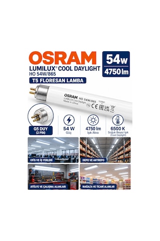 1 Adet Osram 54w 865 Beyaz 6500k G5 Duylu T5 Floresan
