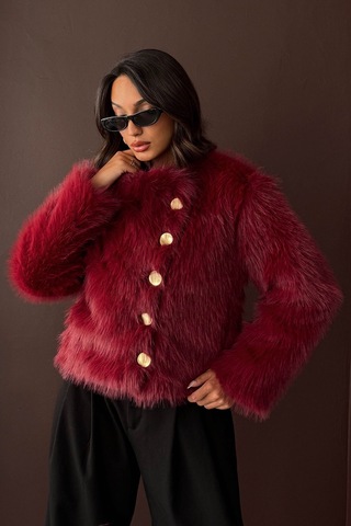 Verymoda Tavşan Tüyü Dügmeli Kaban F1970 Bordo