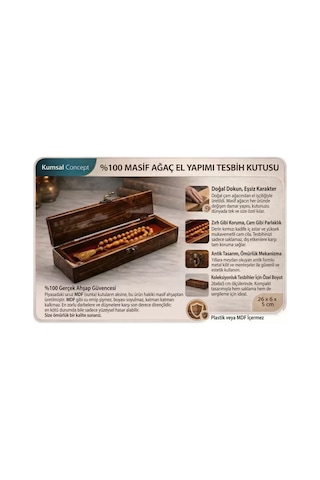 Kutusu Ahşap Tesbih Masif Cam El Yapımı 26x6x5 Cm Koleksiyon Kutusu 45663050