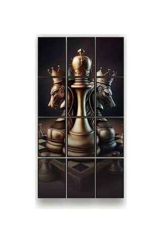 12 Parça Satranç Çerçeve Görünümlü Mdf Tablo Duvar Süsü Hediyelik Eşya 45cm X 85cm Renkli - 602526223 Renkli