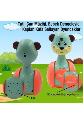 Craftivio Sevimli Kaplan Müzikli Hacıyatmaz Kahverengi - Eğitici Bebek Oyuncağı - Sesli Hareketli Denge Figürü
