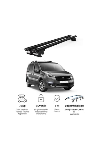 Venüs Peugeot Partner Tepee 2008-2018 Uyumlu Siyah Ara Atkı Port Bagaj Tavan Barı