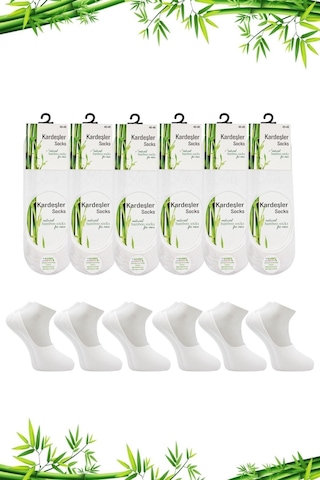 Bambu Erkek Babet Beyaz Çorap Dikişsiz Görünmez Kaydırmaz Topuk Silikonlu 6 Lı Paket Beyaz