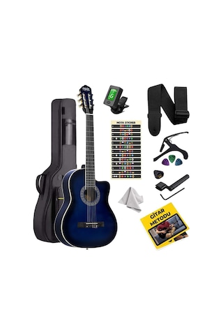Midex Mgx-100bl-bag Üst Seviye Klasik Gitar 4/4 Sap Ayarlı Tuner Çanta Askı Capo Metod Pena