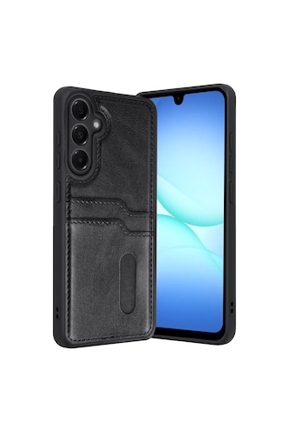 Samsung Galaxy A57 5g Sara Kartvizitli Deri Kılıf - Siyah renkli