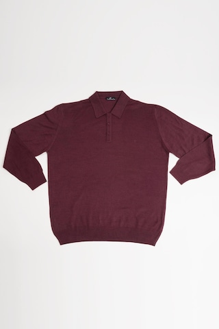 Woolen World Polo Yaka Battal Büyük Boy Yünlü Triko Kazak Bordo