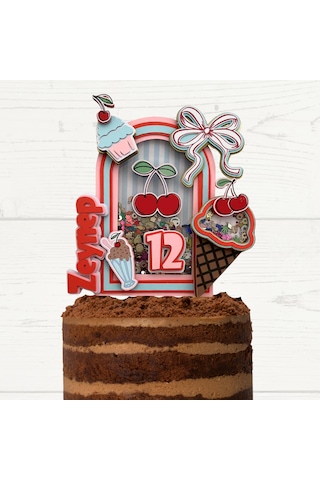 Kiraz Temalı Kız Çocuk Doğum Günü İsme Özel 3d Pasta Parti Doğum Günü Süsü Cake Topper Çocuk
