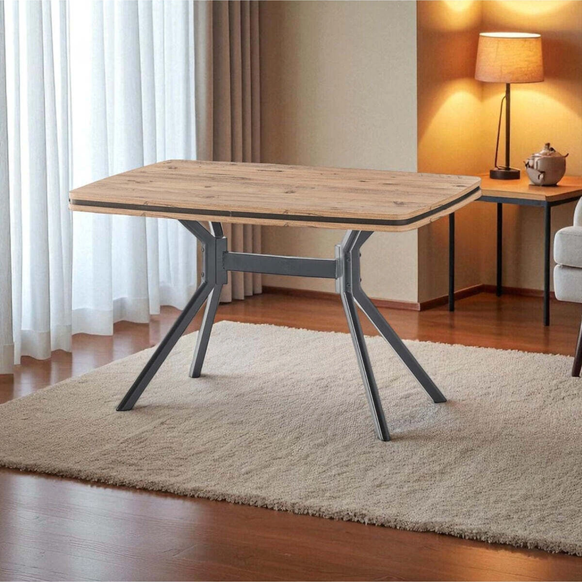 Dengema Koza Dikdörtgen Masa Ceviz Desen, Siyah Ayak, 80 120 Cm Sandalyesiz Ceviz Desen -siyah Ayak