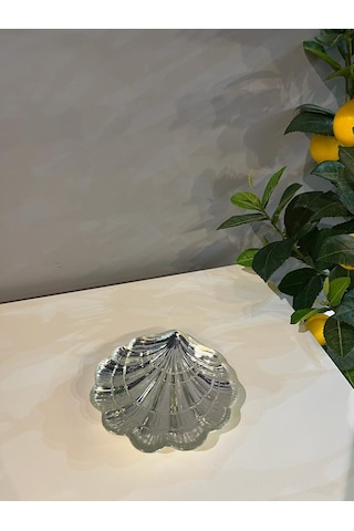 1 Adet Deniz Kabuğu Gümüş Kaplama Cam Sosluk Çerezlik Sunumluk 13 Cm Tekli