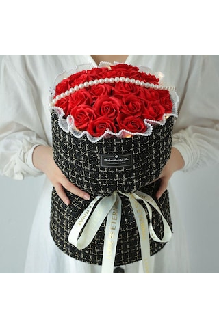 Hangfox 21 Adet Kekik Kız Mavi Buz Gül Soap Çiçek Buketi - Hediye Çantası Ve Lambalı Doğum Günü Özel Hediyesi