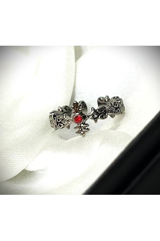 Dükkan Design Taşlı Etnik Ayarlanabilir Haç Yüzük Antrasit