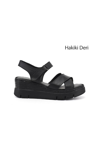 Gönderi(R) Gönderi R Kadın Siyah Çapraz Bantlı Dolgu Topuklu Hakiki Deri Sandalet Dyza72745522