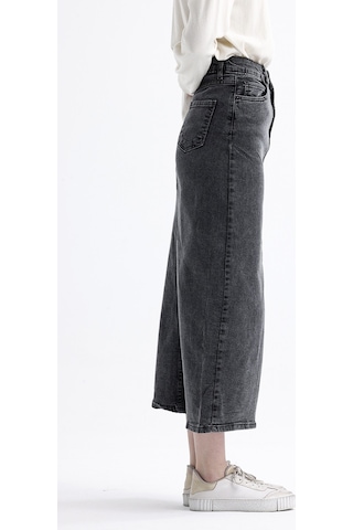 Pass&pass 2100-etek Kadın Likralı Önden Yırtmaçlı Jeans Kot Denim Uzun Etek Gri