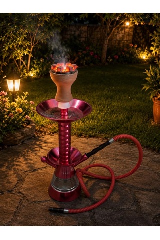 Nargile Takımı 45 Cm Kırmızı Metal Gövde Plastik Hazneli Modern Nargile