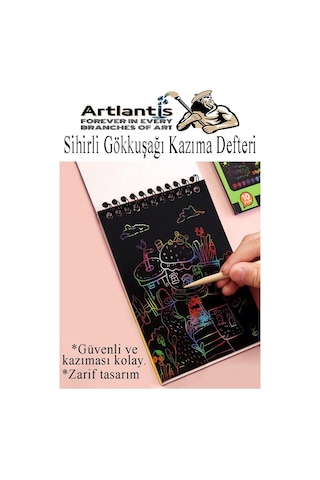 Sihirli Gökkuşağı Kazıma Defteri A5 15x20 Cm 1 Paket 10 Sayfa Scratch Note Spralli Siyah Sihirli Resim Defteri Siyah
