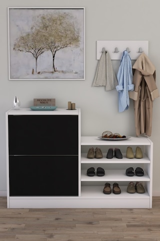 Anatolia 2 Kapak Kayar Raflı Ayakkabılık Siyah Beyaz